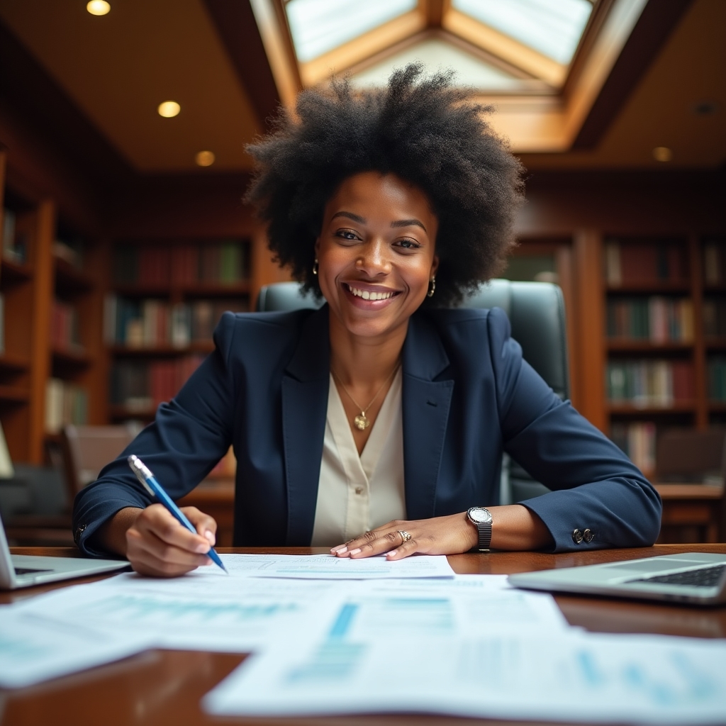 Self-employed person reviewing health insurance documents at a desk